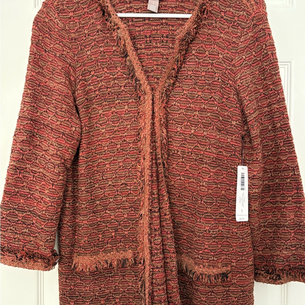 Chico's Red and Brown Textured Cardigan